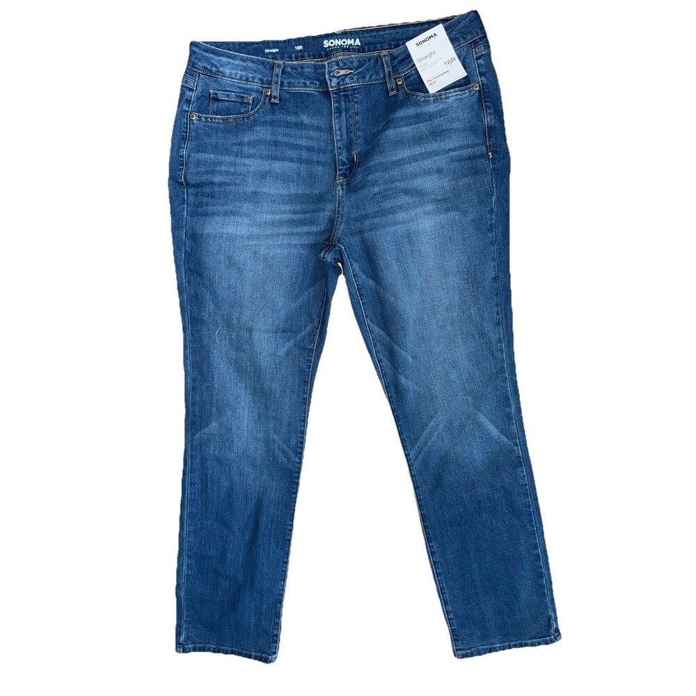 NWT Sonoma Womens 16R The Everyday Jean Striaght Mid Rise Blue Denim Jeans - Picture 1 of 3